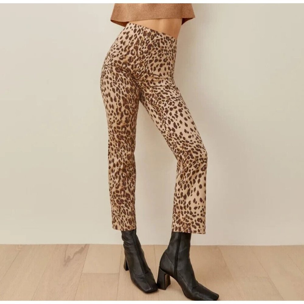 Reformation Marlon Cropped Pants Cat Animal Print Leopard Cheetah